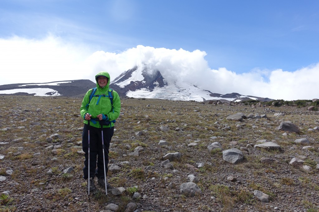 A brief break in the clouds and a small peek at the Mt. Hood summit