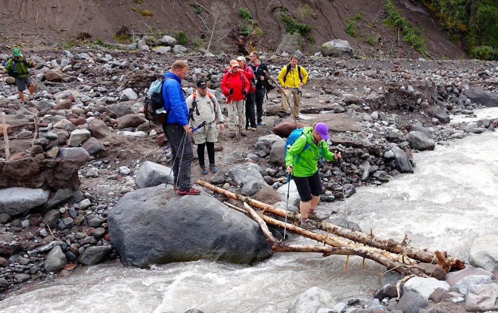 Round the Mountain group crossing the Sandy River