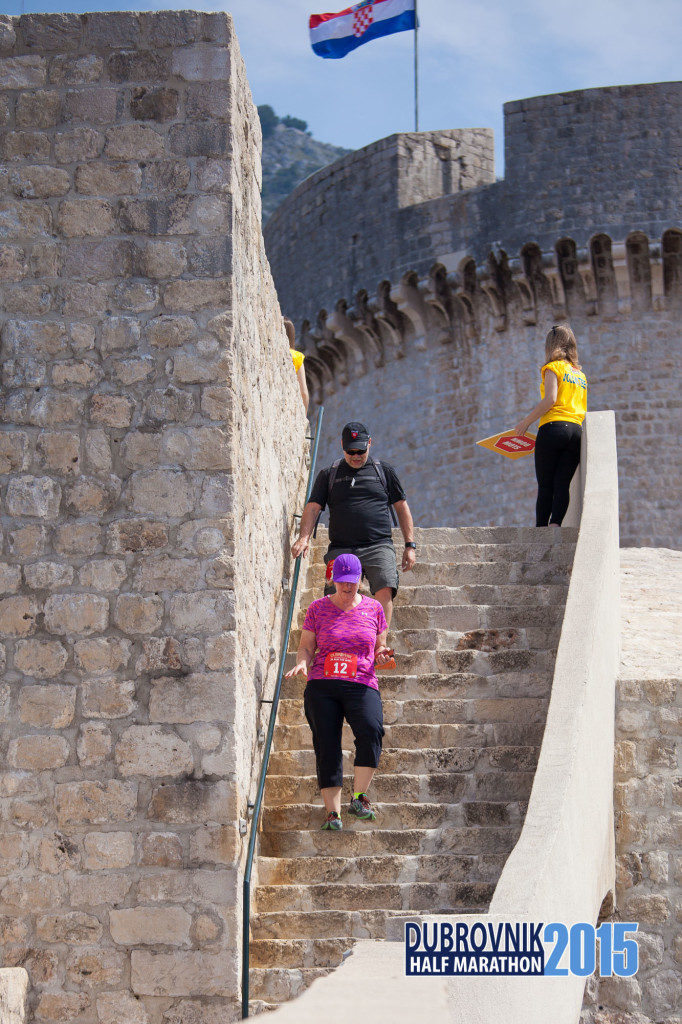 Trying not to fall down the uneven stairs during the Dubrovnik International Half-Marathon