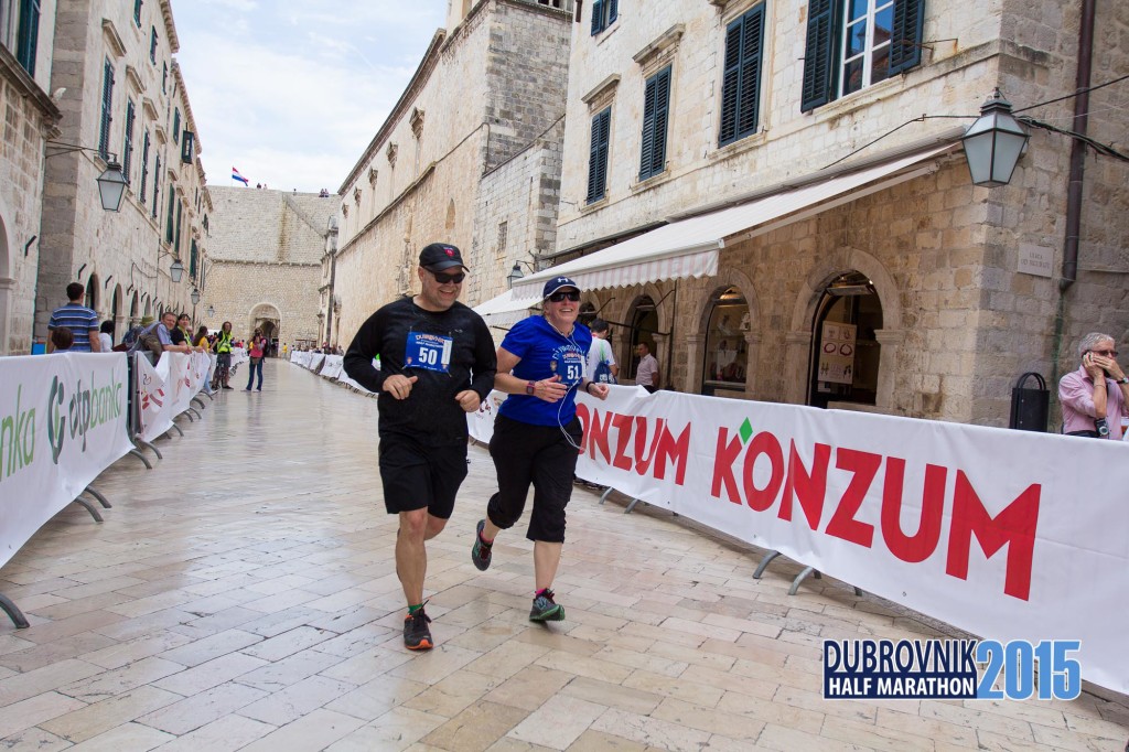 About to cross the Dubrovnik Half-Marathon finish line!