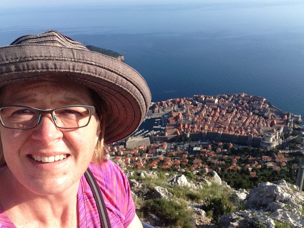 Overlooking the town of Dubrovnik, Croatia surrounded by ancient fortification walls.