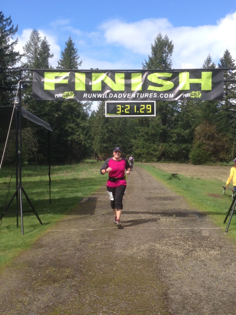 Running across the finish line for a race