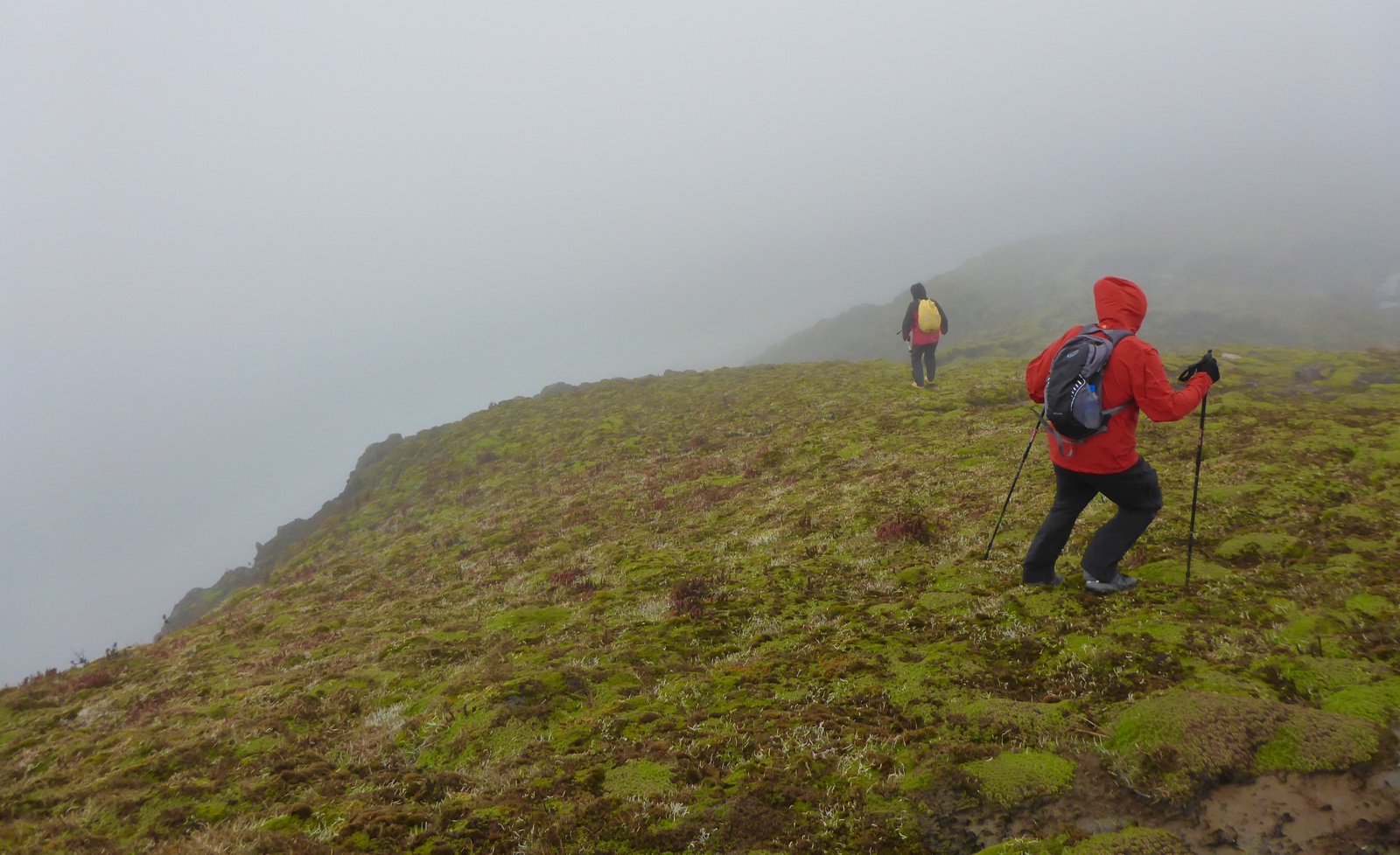 Glenn (rust colored jacket) stumbling like a drunk in the high winds.