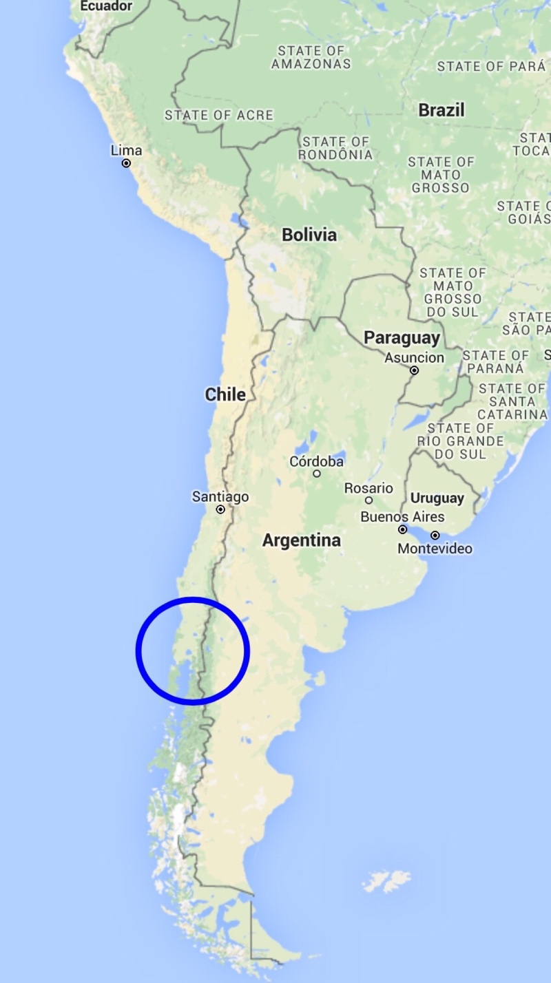 Map showing the general location of Chile's Lake District