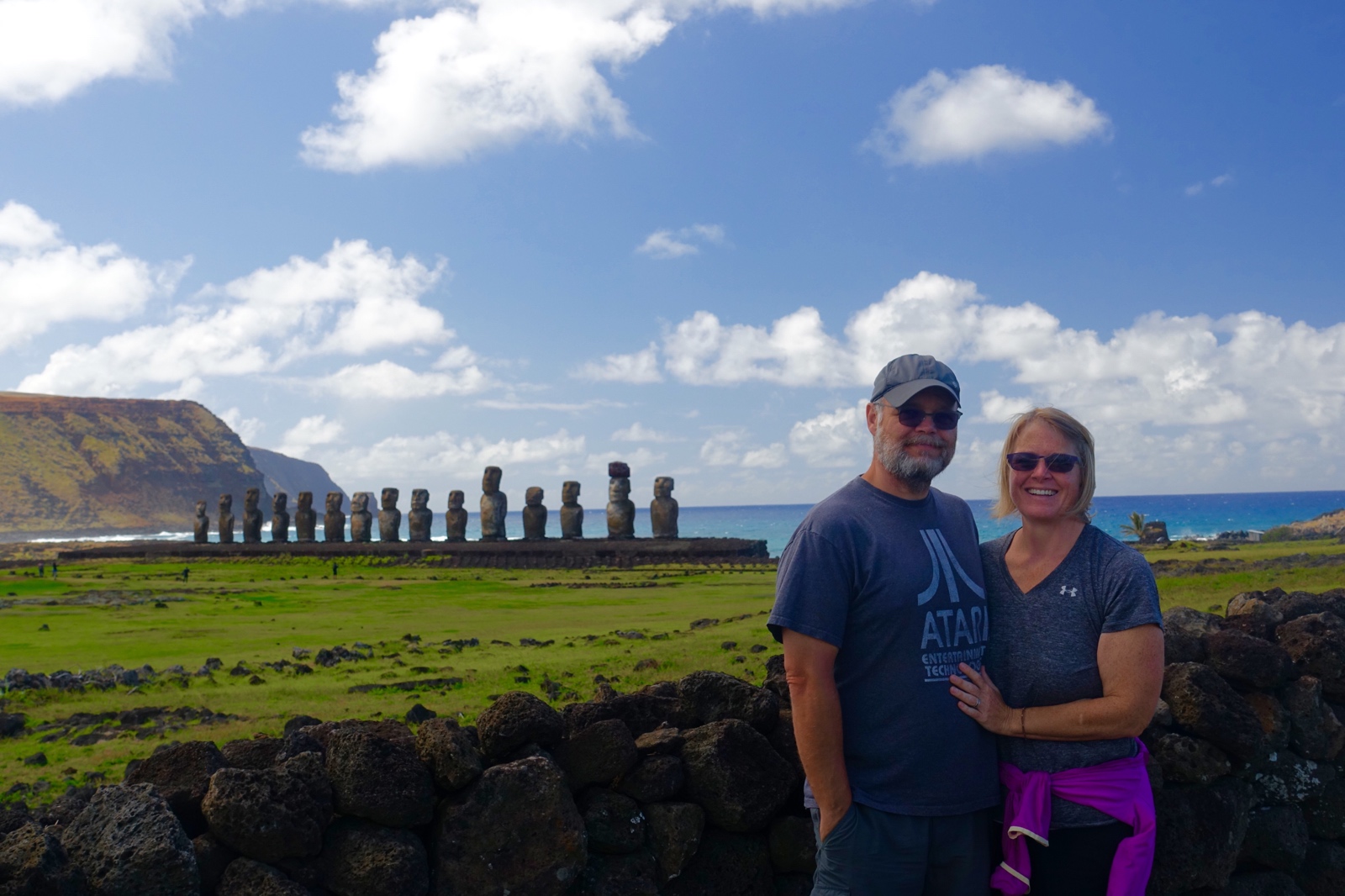 Glenn and I in front of the moai statues on Easter Island.