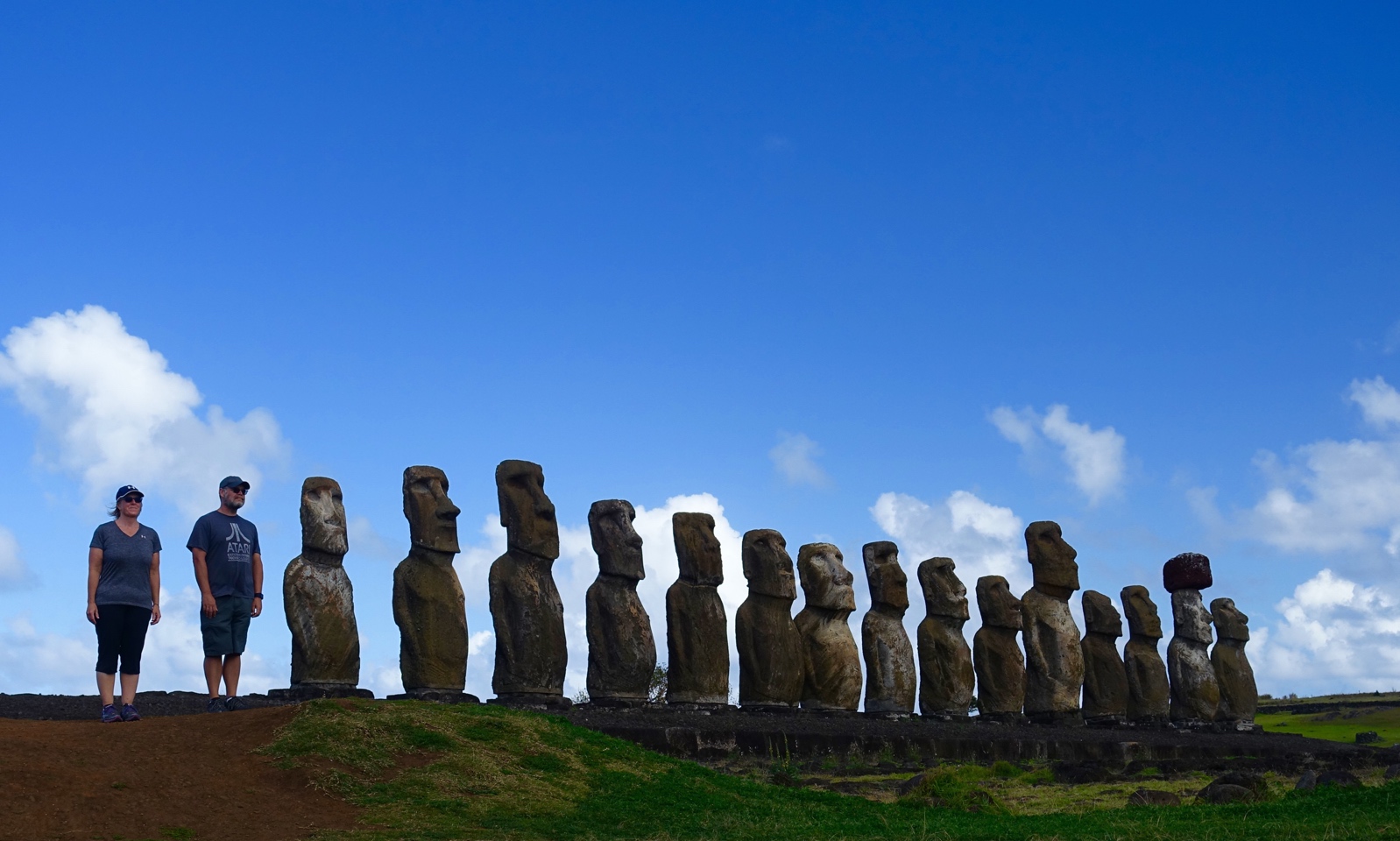 Glenn and I pretending to a part of the line of moai