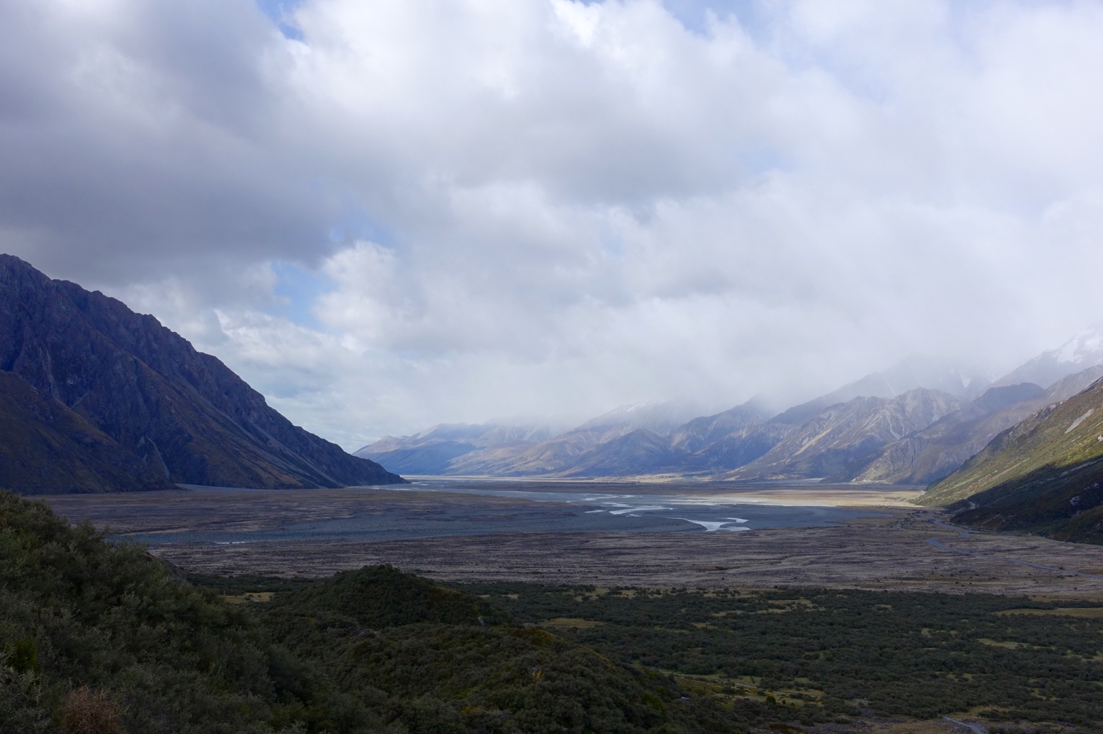 The vast, glacial moraine filled Tasman River valley.