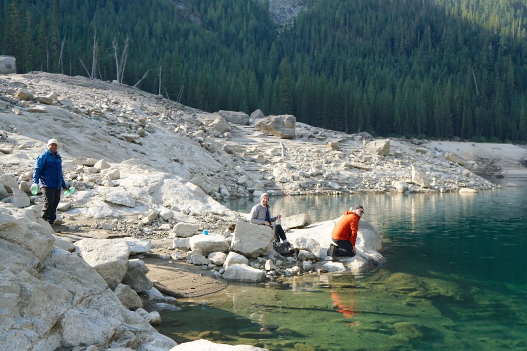 Fritz, Kyle and Glenn filtering water from Upper Snow Lake.