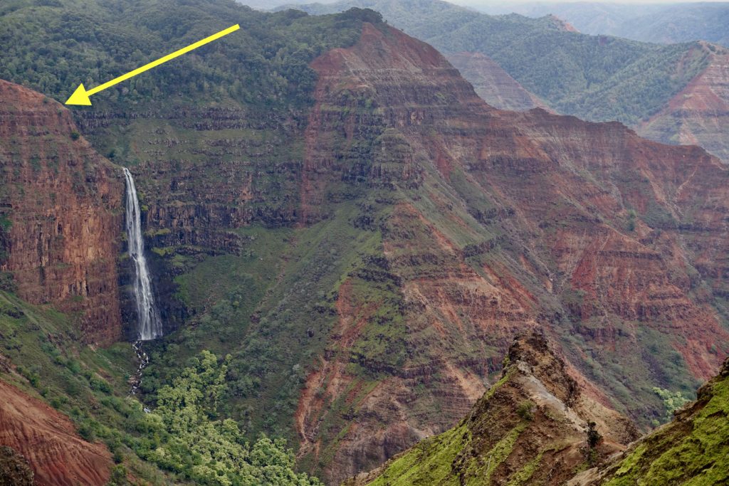 We hiked to the edge of the ledge above Waipo'o Falls.