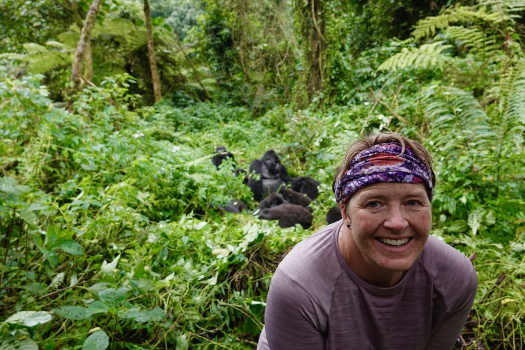 Me with the mountain gorillas in Uganda without Glenn.
