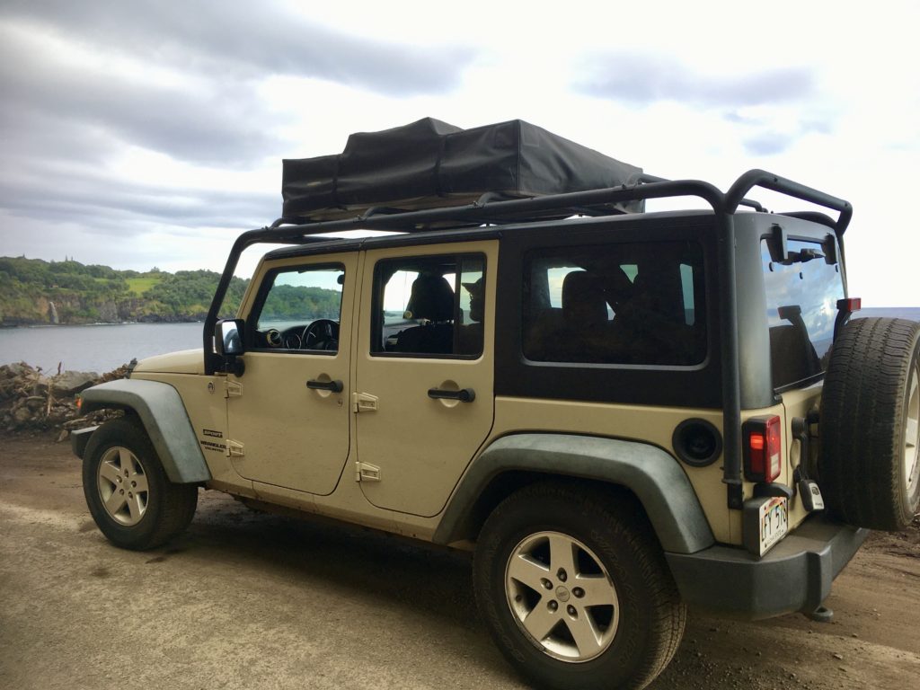 Our Jeep with a rooftop tent while on Maui.