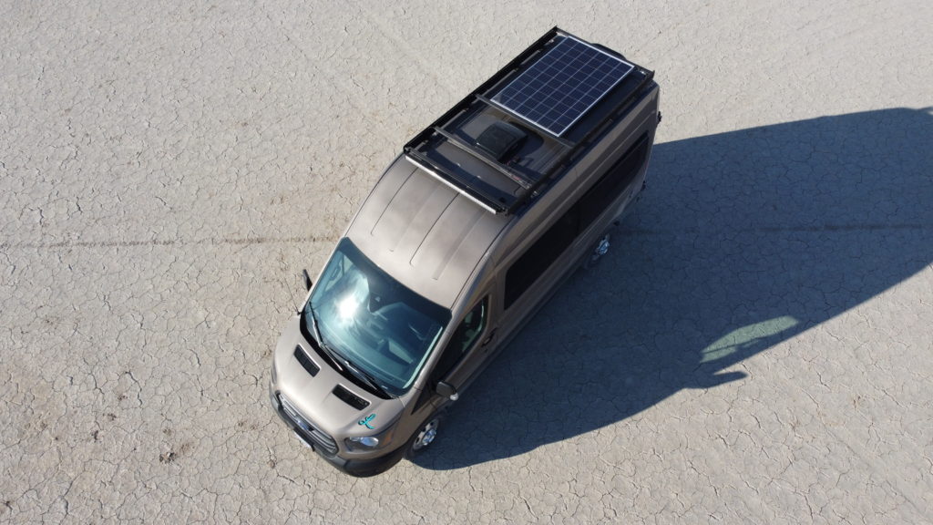 Top view of the campervan with the solar panels