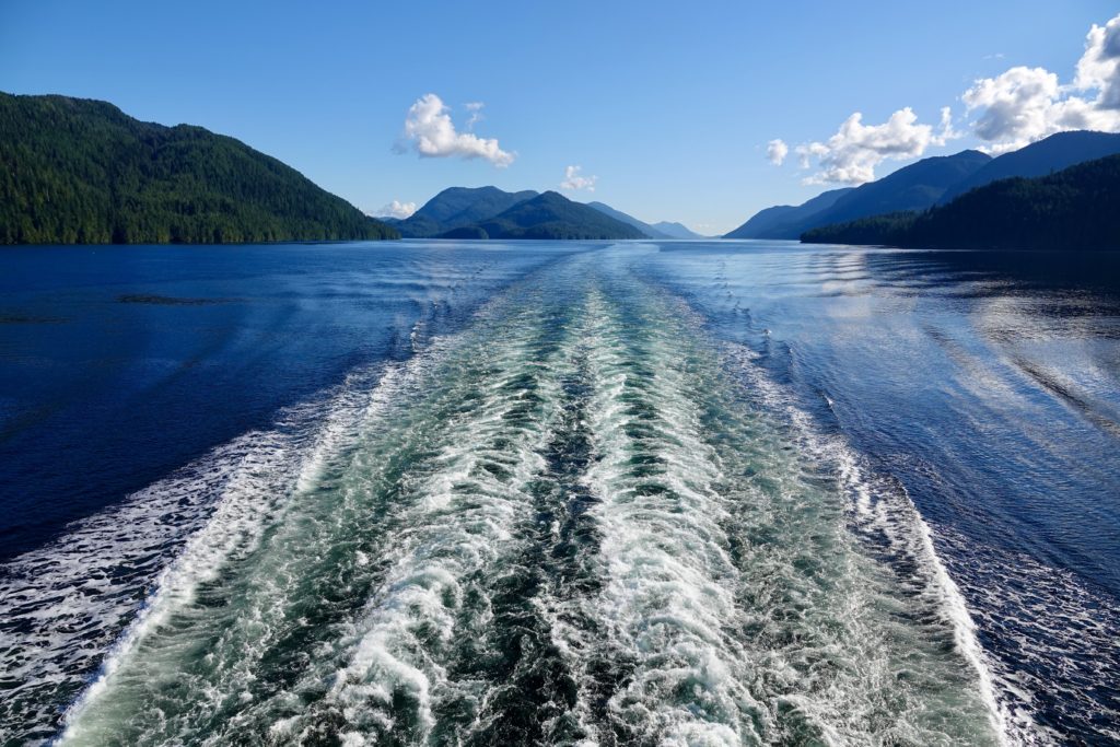 Beautiful views of the hills from the back of the ferry