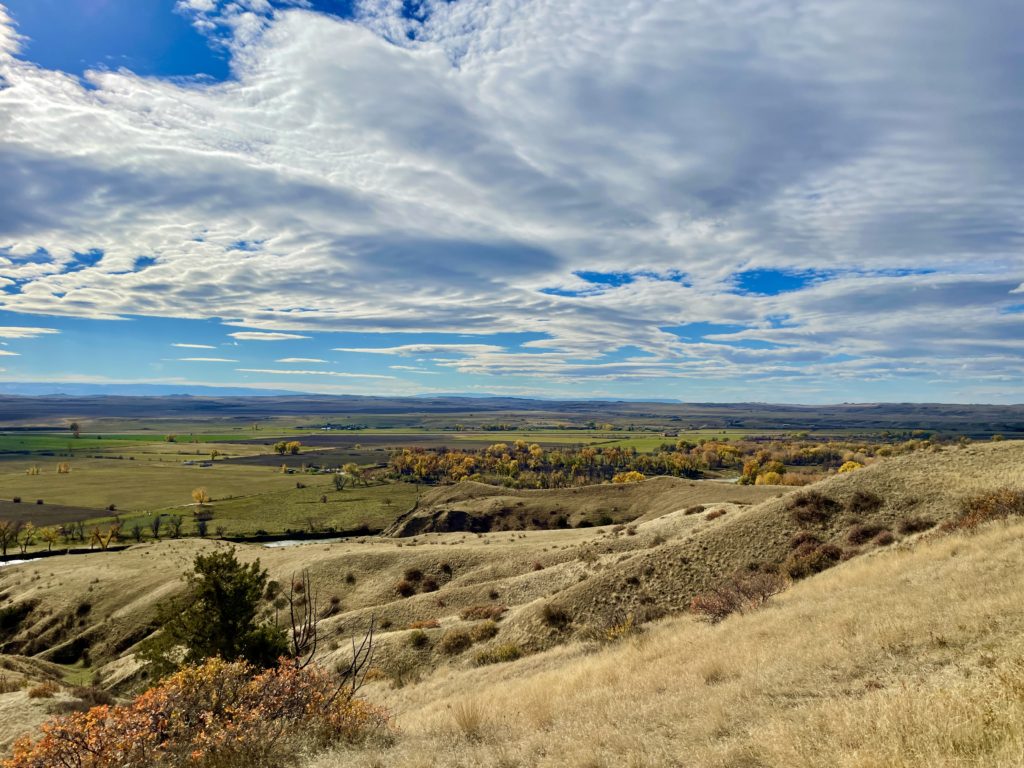 A view from the battlefield looking down on the Little Bighorn River.
