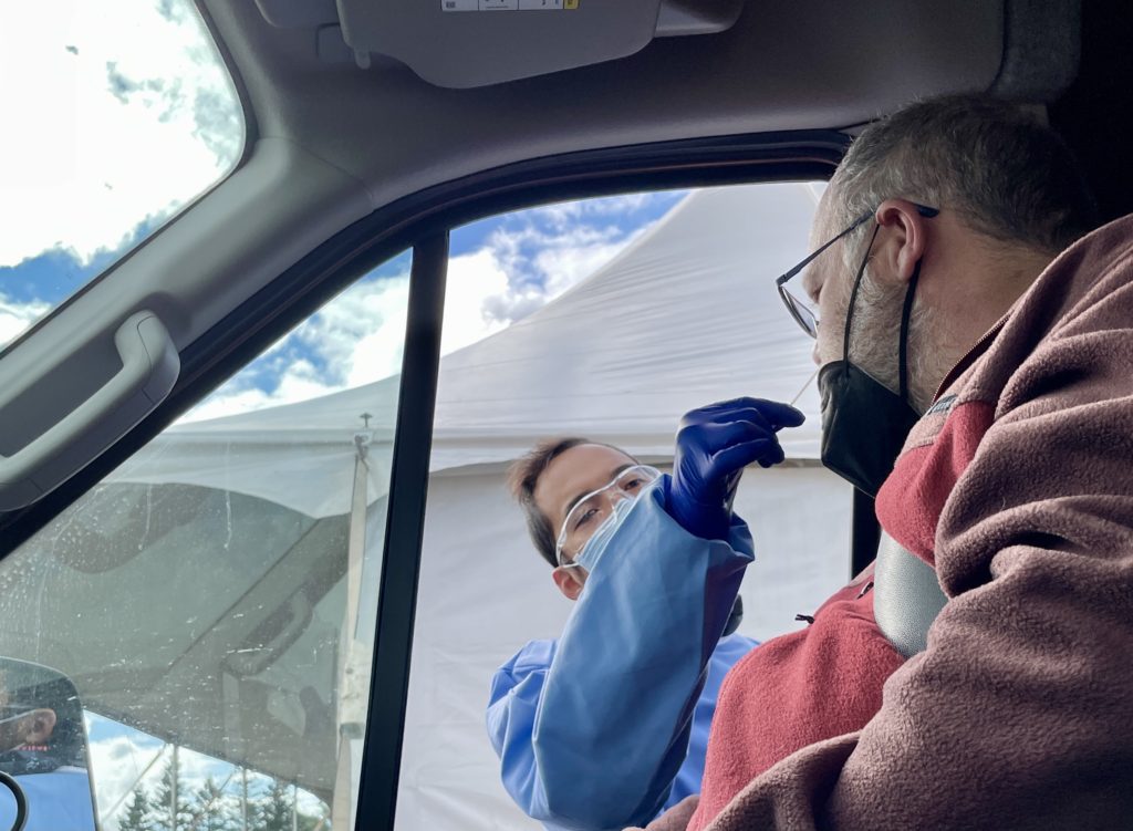 Glenn getting his impromptu COVID test upon arrival on Prince Edward Island (Canada).